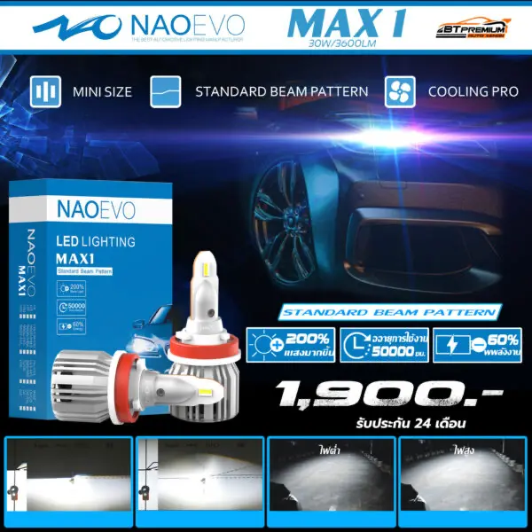BT PREMIUM พัทยา ราชพฤกษ์ ไฟหน้า LED NAOEVO MAX 1