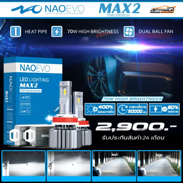 BT PREMIUM พัทยา ราชพฤกษ์ ไฟหน้า LED NAOEVO MAX 2
