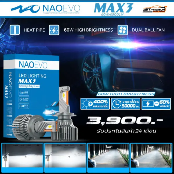 BT PREMIUM พัทยา ราชพฤกษ์ ไฟหน้า LED NAOEVO MAX 3